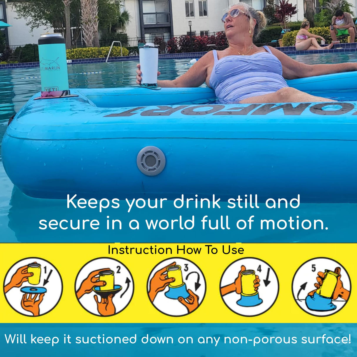 Sun In Comfort cup holders also fits on paddle boards, Water floats