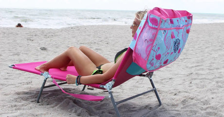 Flamingo Beach Tote Bag that slides over the back of the Hootie Hammock Ladies Beach Lounger Chair & most outdoor chairs! SIC Back Chair Bag