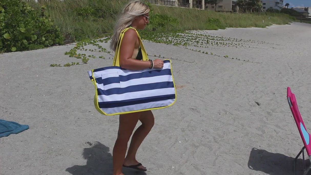 Nautical Beach Tote Bag that slides over the back of the Ladies Beach Lounger Chair & most outdoor chairs!
